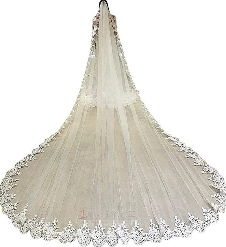 Katedrála krajka nášivka závoj vynikající a elegantní svatební závoj svatební velký ocas závoj 350CM