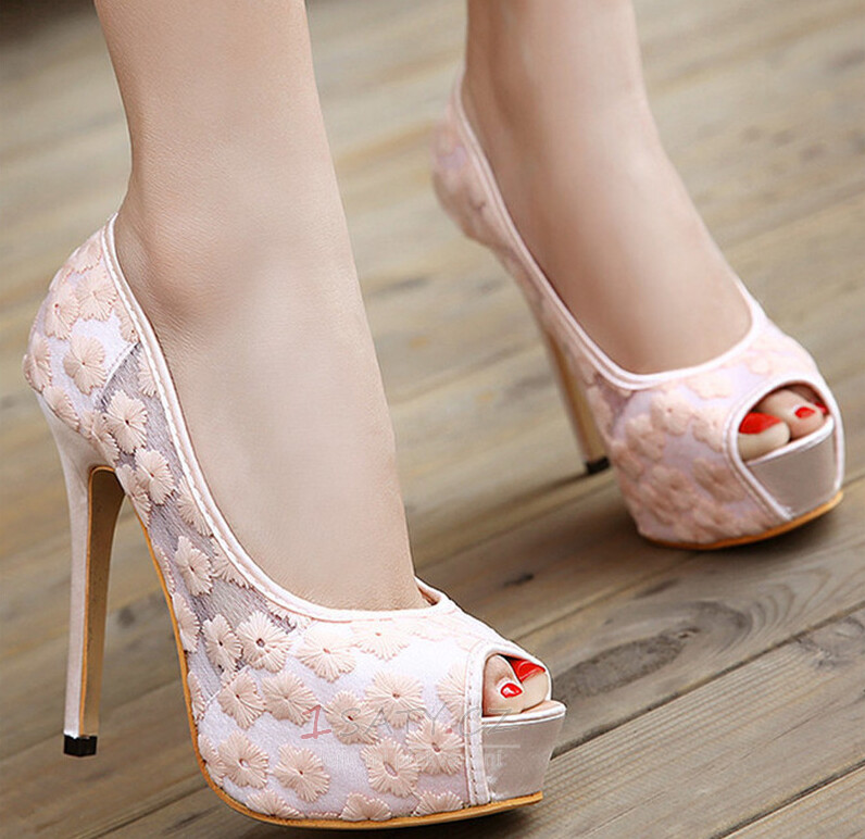 Krajkové svatební boty bílé vysoké podpatky sandály hostina boty svatební boty