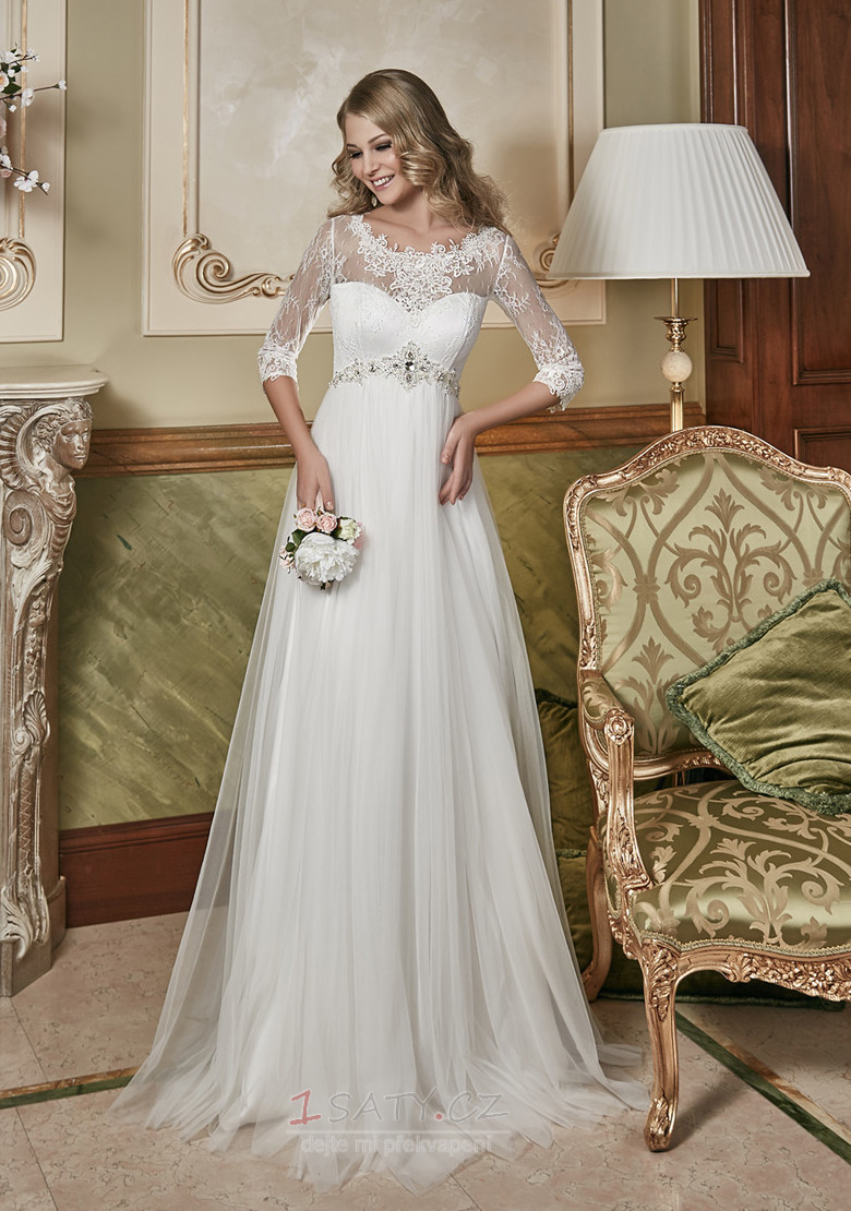 Nášivky Elegantní Aktivována Iluze A-Čára Dlouho Svatební šaty