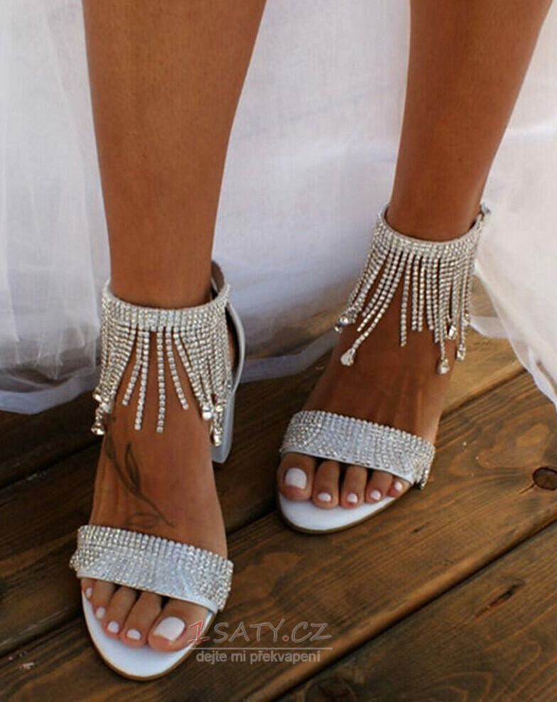 Nové drahokamové dámské sandály se silnými podpatky, banketové svatební sandály