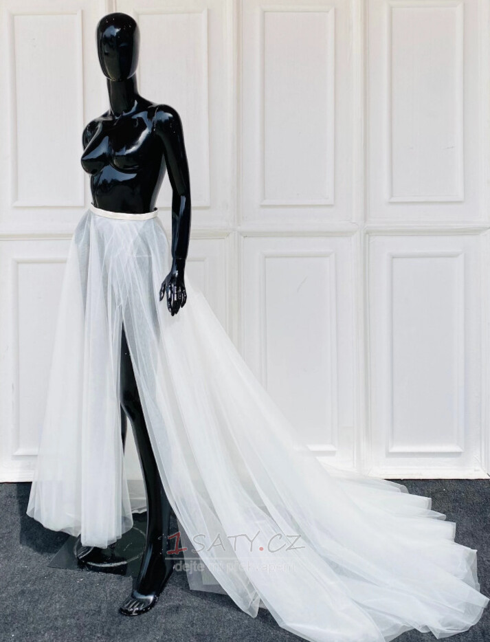 Odnímatelná svatební sukně Dlouhá tylová sukně s rozparkovanou tylovou sukní s vlečkou