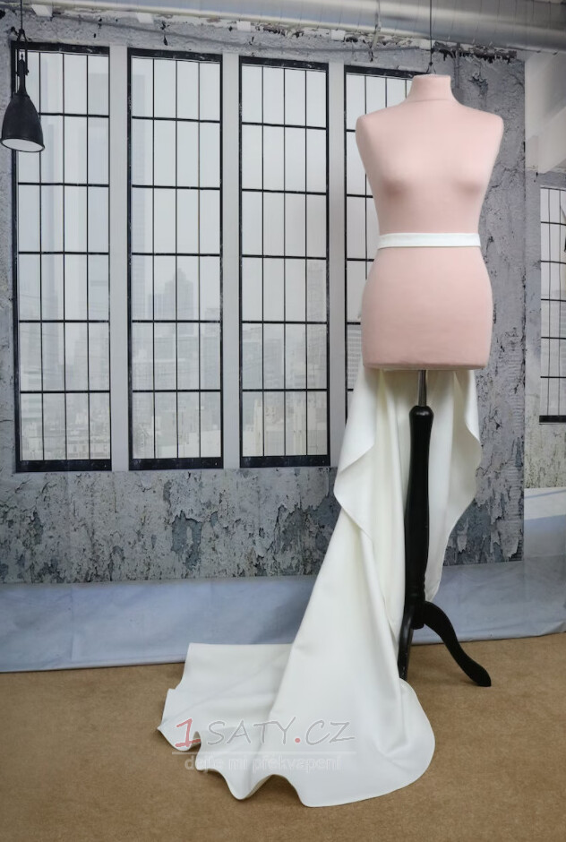 Odnímatelný vláček s mašlí Svatební vláček Svatební sukně samostatná sukně Saténová Svatební odnímatelná vlečka