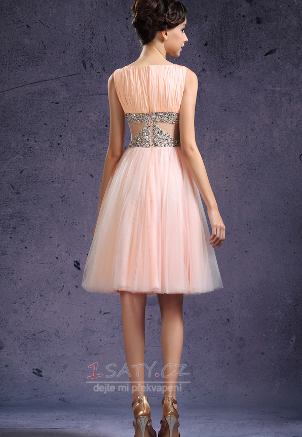 Pearl Pink Romantický A-Čára Bateau Kolena délka Promové šaty