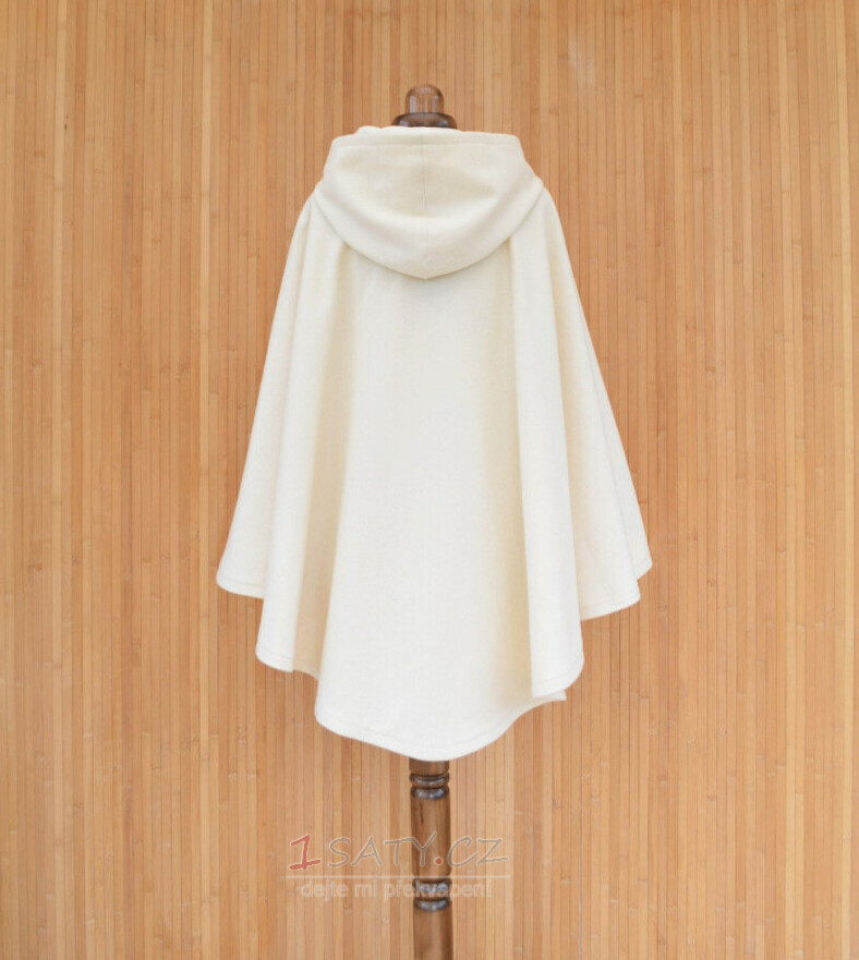 Plášť z kašmírové vlny ze slonoviny, bílý svatební plášť, bílý svatební plášť s kapucí