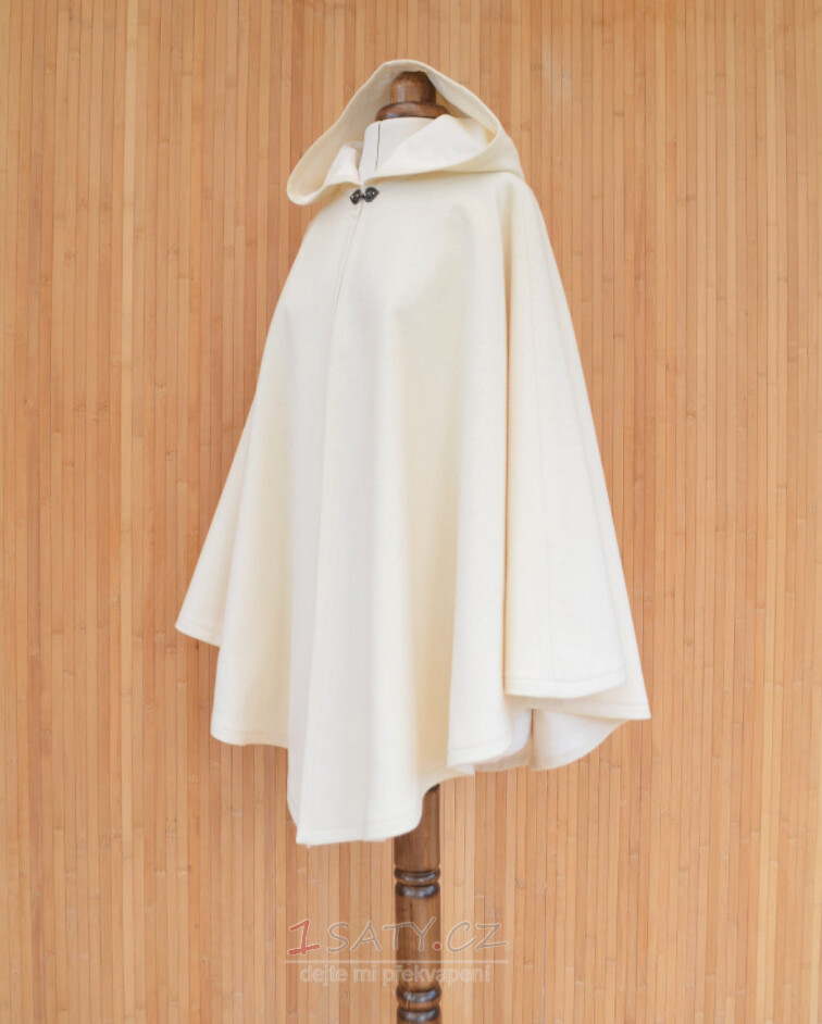 Plášť z kašmírové vlny ze slonoviny, bílý svatební plášť, bílý svatební plášť s kapucí