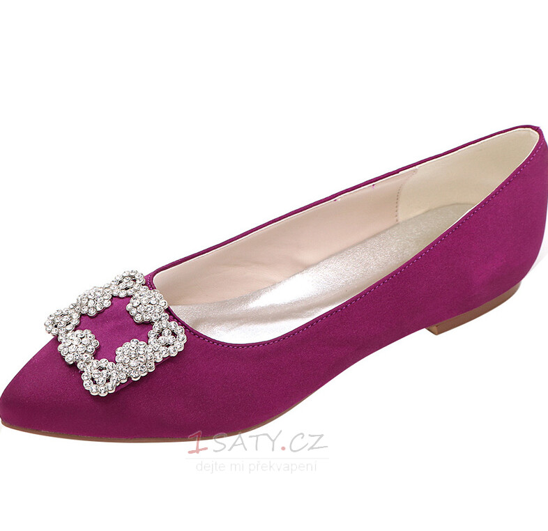 Ploché špičaté dámské boty klasické svatební kamínky saténové svatební boty