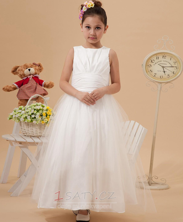 Princezna Tyl překrytí Přírodní pas Kotníky Bílá Květ dívka šaty