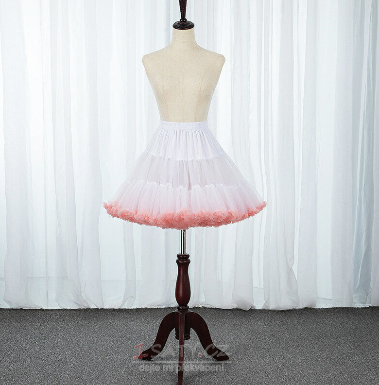 Růžová elastická spodnička s nafouknutým tylem v pase, princezna Balet Dance Pettiskirts Lolita Cosplay, Rainbow Cloud Krátká tutu sukně 45 cm