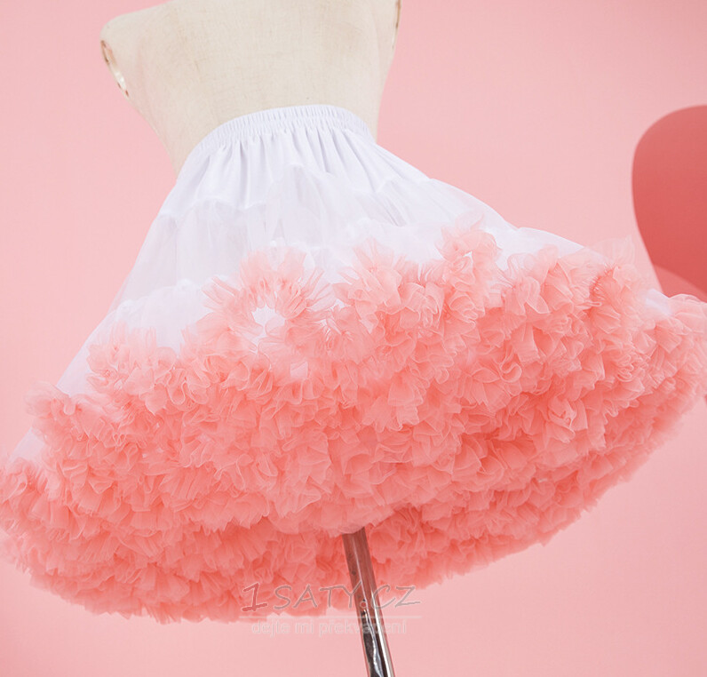 Růžová elastická spodnička s nafouknutým tylem v pase, princezna Balet Dance Pettiskirts Lolita Cosplay, Rainbow Cloud Krátká tutu sukně 45 cm