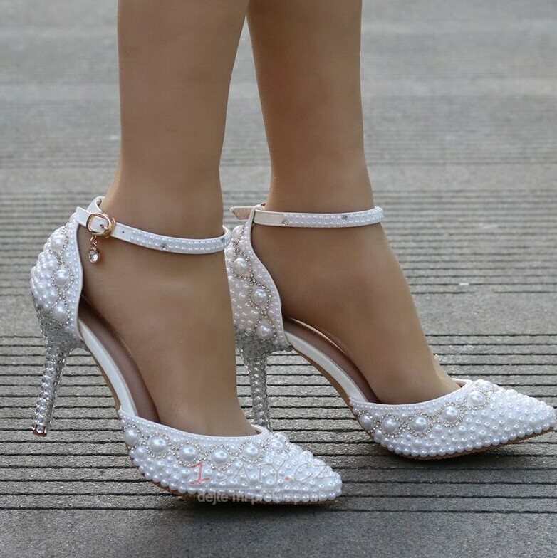 Sandály na vysokém podpatku korálkové kamínky sandály bílé svatební boty