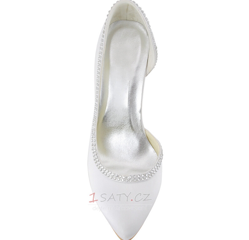 Saténové hedvábné špičaté drahokamové svatební boty boční duté jehlové svatební boty