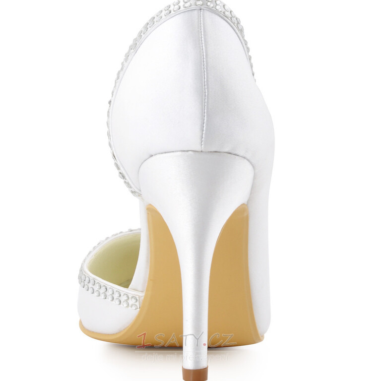 Saténové hedvábné špičaté drahokamové svatební boty boční duté jehlové svatební boty