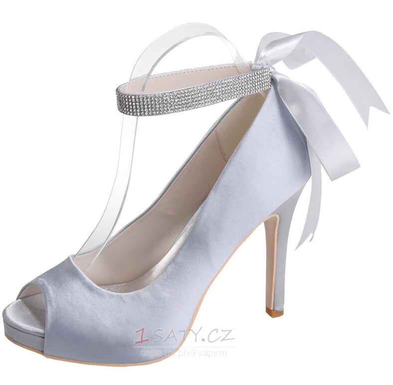 Saténové jehlové svatební boty rybí ústa boty banket každoroční párty módní boty