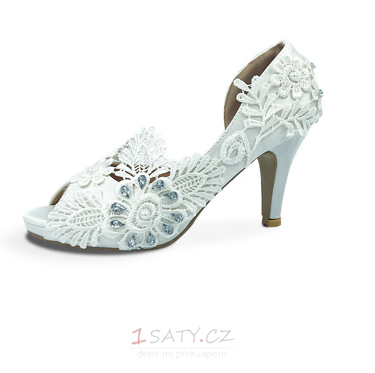 Saténové velké svatební boty krajky květ vysoké podpatky svatební boty družička boty