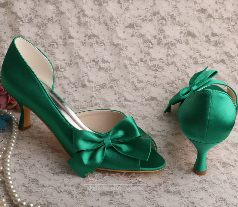 Saténový motýl svatební boty boční duté jehlové vysoké podpatky zelené družičky boty