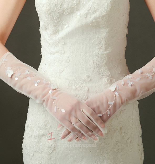 Sexy průsvitné sexy svatební rukavice Long Shade Celý prst