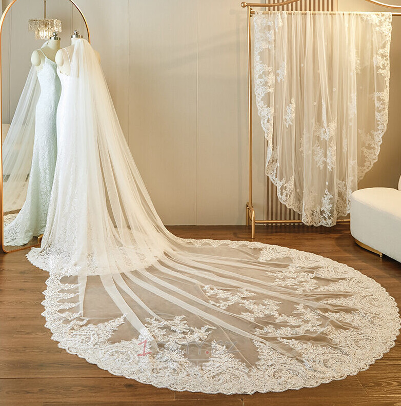 Svatební luxusní krajkový závoj Trailing Veil Retro doplňky svatební závoj