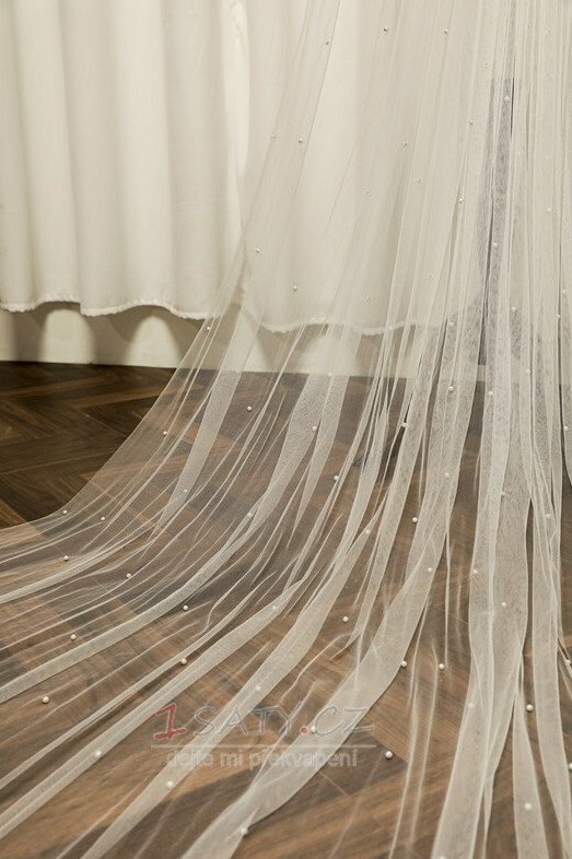 Svatební perlový závoj velký vlečný svatební závoj s hřebínkem do vlasů hladká příze o délce 3 metry