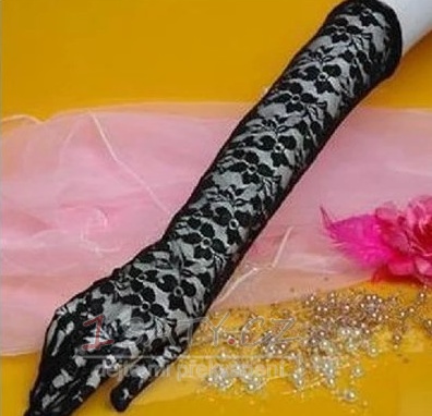 Svatební rukavice Černá průsvitná podzimní čipka stínka Lace Fabric