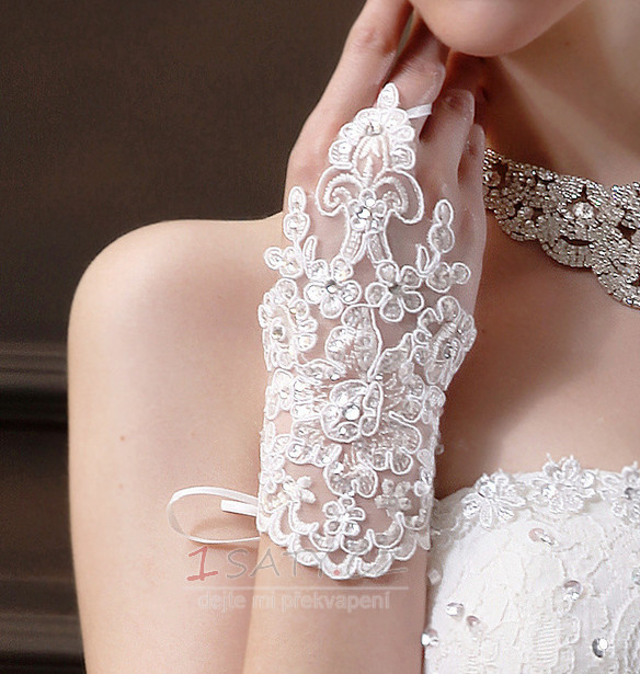 Svatební rukavice Čipka Fabric Dekorace Pearl Summer Mitten Short