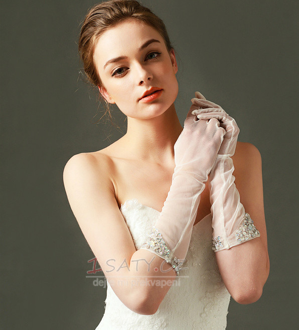 Svatební rukavice Tylový odstín Požadovaný Pearl Podzim Plný prst