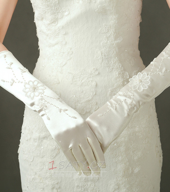 Svatební rukavice Vhodná plná prstová saténová vyšívání za studena