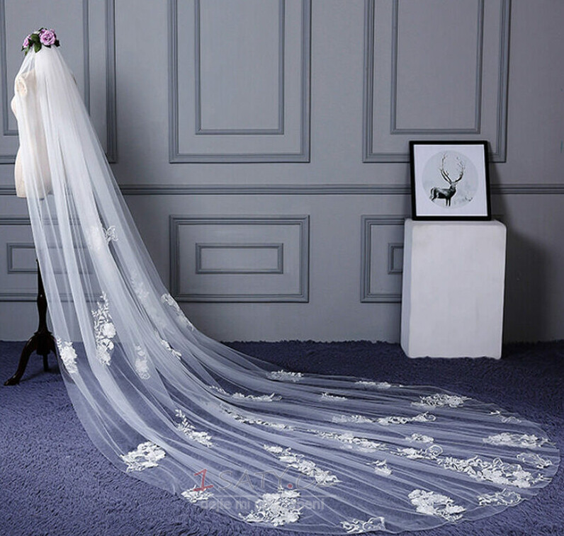 Svatební svatební nádherný závoj krajkový závoj s dlouhým závojem luxusní svatební závoj
