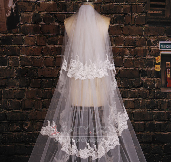 Svatební závoj Multi Layered Ceremonial Cold Lace Long Tissue Lace