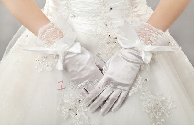 Tlustý plný prst Butterfly Knot Taffeta Vintage svatební rukavice