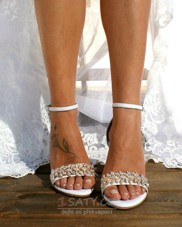 Velké sandály na vysokém podpatku, saténové a drahokamové dámské svatební boty na vysokém podpatku