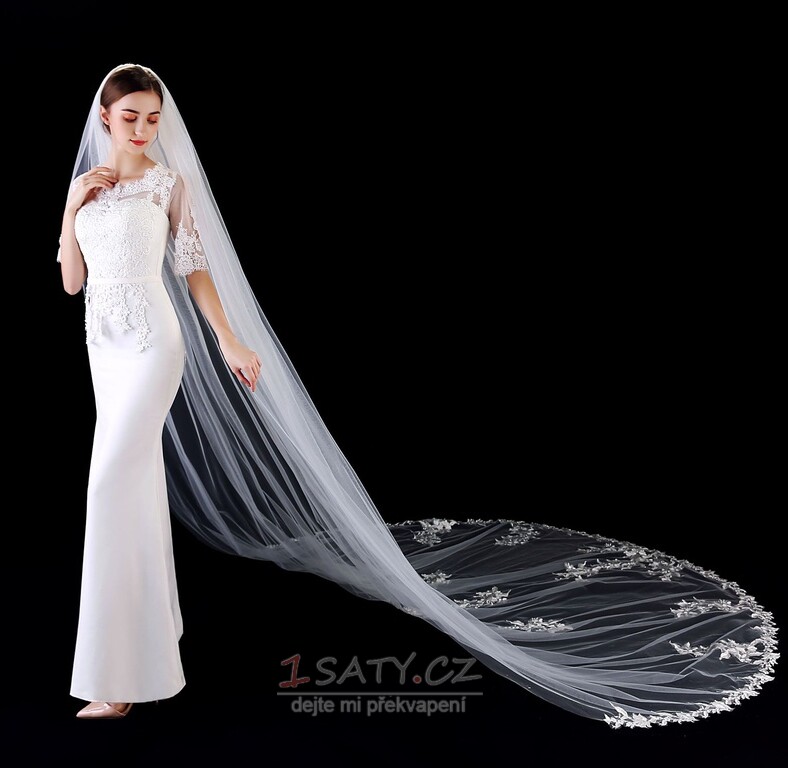 Vysoce kvalitní krajkový svatební závoj 3 metry dlouhý svatební závoj s hřebenovými svatebními doplňky