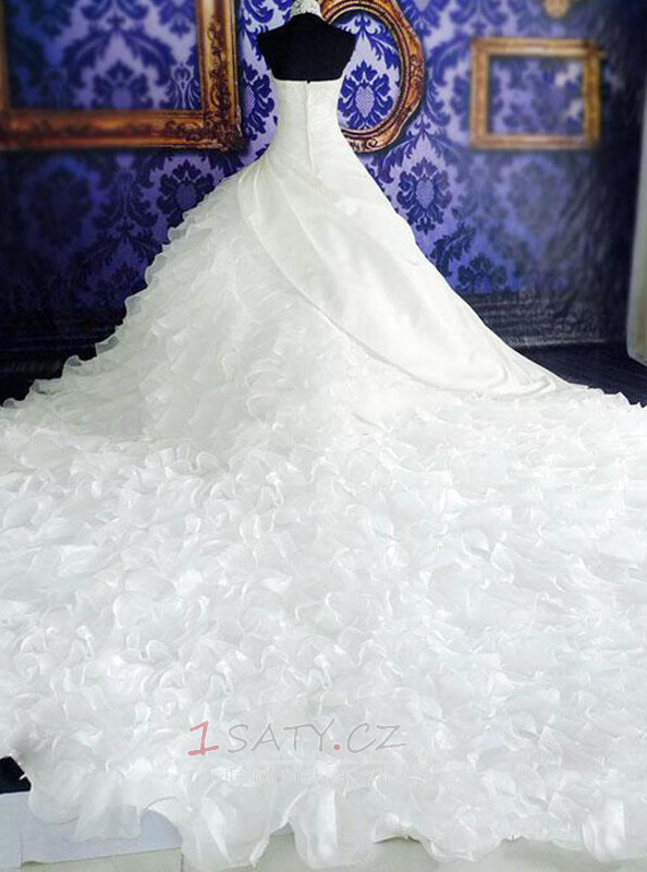 Vysoká krk Bez rukávů Luxusním Krystal Krajka Přírodní pas Svatební šaty